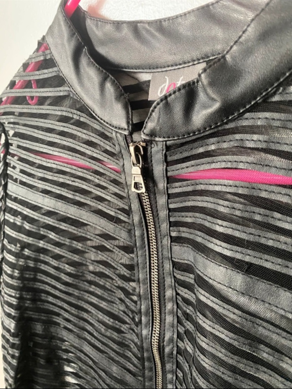 Dots Black Sheer Stripe Jacket with Magenta Accents
